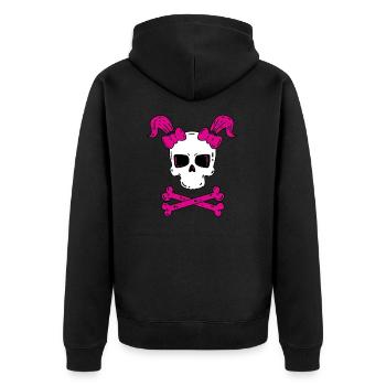 Totenkopf mit Zöpfen - Halloween - Unisex Premium Bio Zip Hoodie - Schwarz - Hinten - Nico (187cm)