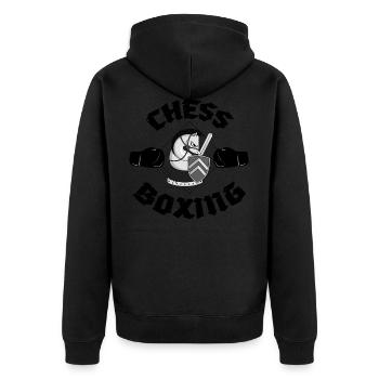 Schachboxen Boxer Schach Geschenkidee Boxen - Unisex Premium Bio Zip Hoodie - Schwarz - Hinten - Nico (187cm)