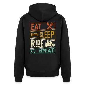 Eat Sleep Ride Repeat Motorcycle - Unisex Premium Organic Zip Hoodie - black - Back - Nico (187cm)
