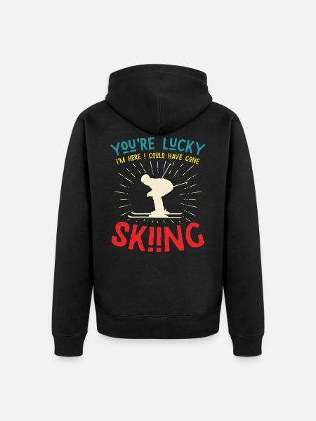 You're lucky skiing - skier saying - Unisex Premium Organic Zip Hoodie - black