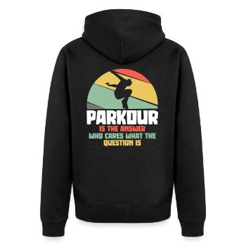 Parkour is the answer - parkour runners - Unisex Premium Organic Zip Hoodie - black - Back - Nico (187cm)