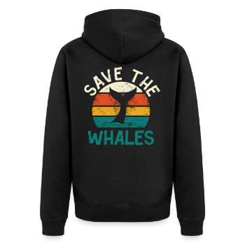 Save the whales - blue whale sperm whale whale - Unisex Premium Organic Zip Hoodie - black - Back - Nico (187cm)