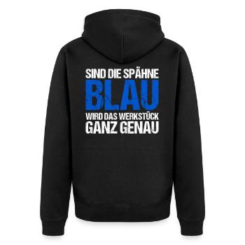 Mechaniker -Spähne Blau Werkstück Genau Fräse - Unisex Premium Bio Zip Hoodie - Schwarz - Hinten - Nico (187cm)