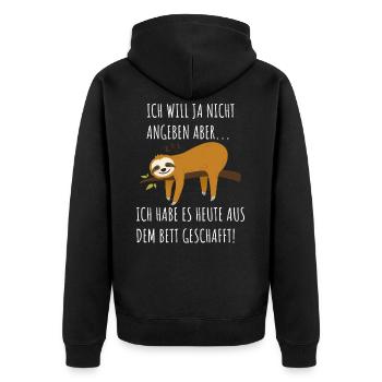 Faultier Lustiger Spruch Langschläfer Bett Witzig - Unisex Premium Bio Zip Hoodie - Schwarz - Hinten - Nico (187cm)
