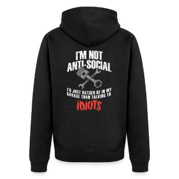 Je ne suis pas anti-social - Mécanicien drôle - Veste à capuche bio Premium Unisexe - noir - Dos - Nico (187cm)