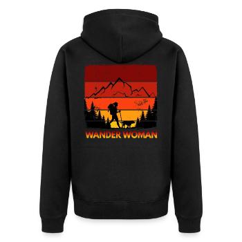 Frauen Wandern Wander Woman Bergmädchen Bergmadl - Unisex Premium Bio Zip Hoodie - Schwarz - Hinten - Nico (187cm)