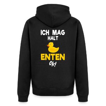 Ente Gelbe Enten Geschenkidee - Unisex Premium Bio Zip Hoodie - Schwarz - Hinten - Nico (187cm)