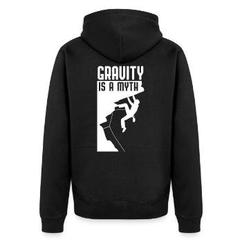 Boulder, , Kletter Geschenk-Idee I - Unisex Premium Bio Zip Hoodie - Schwarz - Hinten - Nico (187cm)