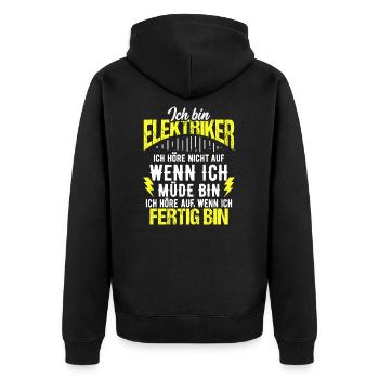 Elektriker (Meister), Installateur Geschenk-Idee I - Unisex Premium Bio Zip Hoodie - Schwarz - Hinten - Nico (187cm)