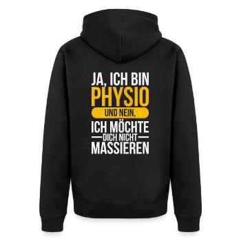 Physio-Therapie I Physio-Therapeut Motiv-Sprüche - Unisex Premium Bio Zip Hoodie - Schwarz - Hinten - Nico (187cm)