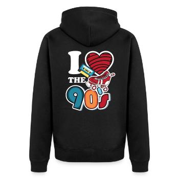 80er I 90er Jahre Vintage Retro Party - Unisex Premium Bio Zip Hoodie - Schwarz - Hinten - Nico (187cm)