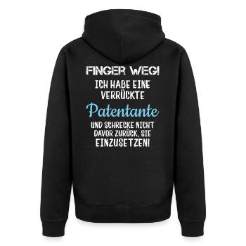 Patentante Taufpatin Patenkind Geschenk-Idee - Unisex Premium Bio Zip Hoodie - Schwarz - Hinten - Nico (187cm)
