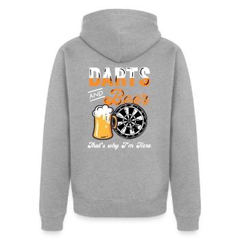 Geschenke für Dart Spieler mit Darts Motiv, - Unisex Premium Bio Zip Hoodie - Grau meliert - Hinten - Nico (187cm)