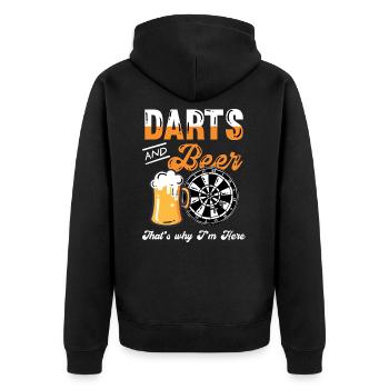 Geschenke für Dart Spieler mit Darts Motiv, - Unisex Premium Bio Zip Hoodie - Schwarz - Hinten - Nico (187cm)