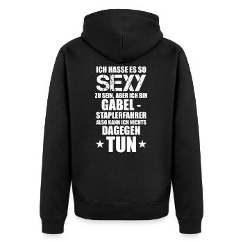 Gabelstapler, Staplerfahrer Geschenkidee - Unisex Premium Bio Zip Hoodie - Schwarz - Hinten - Nico (187cm)