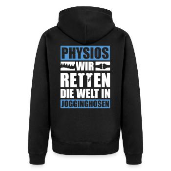 Physio I Physiotherapie I Physiotherapeut - Unisex Premium Bio Zip Hoodie - Schwarz - Hinten - Nico (187cm)