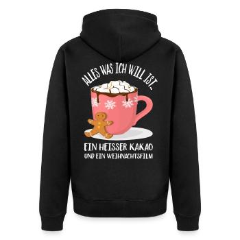 Weihnachten: Heisser Kakao und ein Weihnachtsfilm - Unisex Premium Bio Zip Hoodie - Schwarz - Hinten - Nico (187cm)