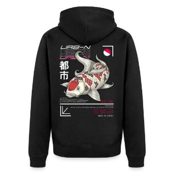 Japanischer Art Style Koi Fisch - Unisex Premium Bio Zip Hoodie - Schwarz - Hinten - Nico (187cm)