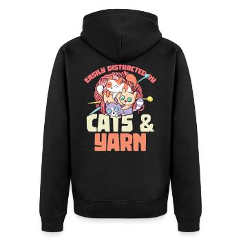 Facilement distrait par les chats et le fil au crochet - Veste à capuche bio Premium Unisexe - noir - Dos - Nico (187cm)