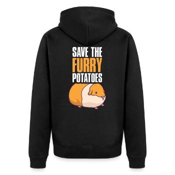 Save The Furry Potatoes Meerschweinchen - Unisex Premium Bio Zip Hoodie - Schwarz - Hinten - Nico (187cm)