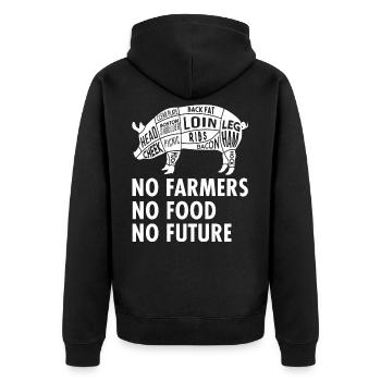 No Farmers No Food No Future - Bauer - Unisex Premium Bio Zip Hoodie - Schwarz - Hinten - Nico (187cm)