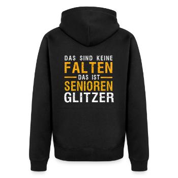 Senioren lustiges Geschenk - Unisex Premium Bio Zip Hoodie - Schwarz - Hinten - Nico (187cm)