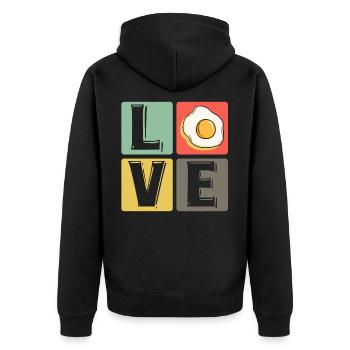 Eier Spiegelei Rührei Liebe Frühstück Geschenk - Unisex Premium Bio Zip Hoodie - Schwarz - Hinten - Nico (187cm)