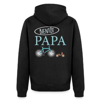 Papa, idée cadeau futur naissance, futur papa - Veste à capuche bio Premium Unisexe - noir - Dos - Nico (187cm)
