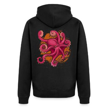Oktopus - Unisex Premium Bio Zip Hoodie - Schwarz - Hinten - Nico (187cm)