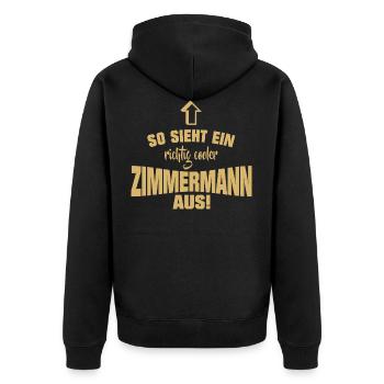 ZIMMERER Handwerk - Unisex Premium Bio Zip Hoodie - Schwarz - Hinten - Nico (187cm)