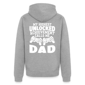 Ma plus haute réalisation déverrouillée m’appelle papa - Veste à capuche bio Premium Unisexe - gris chiné - Dos - Nico (187cm)