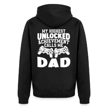 My Highest Unlocked Achievement Calls Me Daddy - Unisex Premium Organic Zip Hoodie - black - Back - Nico (187cm)