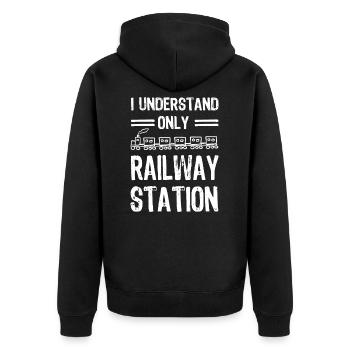 Ich Verstehe Nur Bahnhof Denglisch Geschenk - Unisex Premium Bio Zip Hoodie - Schwarz - Hinten - Nico (187cm)