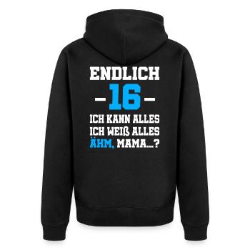 16 Geburtstag Junge Jungs Geschenk Jungen 16 Jahre - Unisex Premium Bio Zip Hoodie - Schwarz - Hinten - Nico (187cm)
