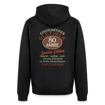 80 Geburtstag Mann Herren Geschenk 80 Jahre Männer - Unisex Premium Bio Zip Hoodie - Schwarz - Hinten - Nico (187cm)