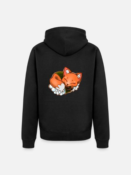 Cute Fox Japanese Sushi - Unisex Premium Organic Zip Hoodie - black