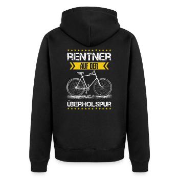 Geschenkidee für Rentner mit E-Bike oder Fahrrad - Unisex Premium Bio Zip Hoodie - Schwarz - Hinten - Nico (187cm)
