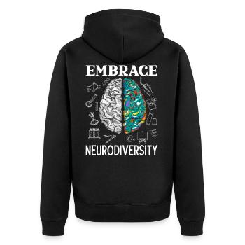 Embrace Neurodiversity ADHD Awareness Hyperfocus - Unisex Premium Organic Zip Hoodie - black - Back - Nico (187cm)