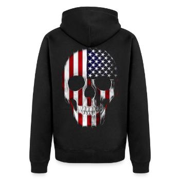 Skull America Flag - Unisex Premium Organic Zip Hoodie - black - Back - Nico (187cm)