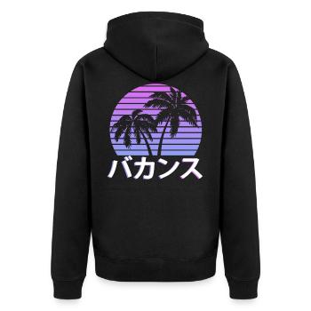 Vaporwave ästhetische tropischen Baum Urlaub Kanji - Unisex Premium Bio Zip Hoodie - Schwarz - Hinten - Nico (187cm)