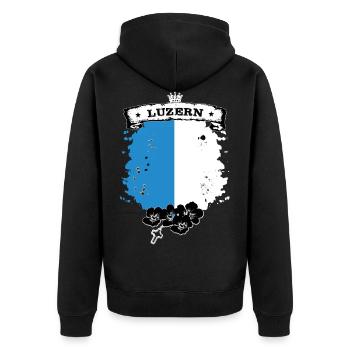 Luzern - Unisex Premium Bio Zip Hoodie - Schwarz - Hinten - Nico (187cm)