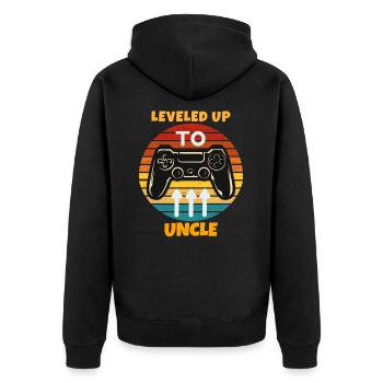 Leveled Up To Uncle - Unisex Premium Organic Zip Hoodie - black - Back - Nico (187cm)