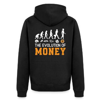 Die Evolution des Geldes Kryptowährung Bitcoin - Unisex Premium Bio Zip Hoodie - Schwarz - Hinten - Nico (187cm)