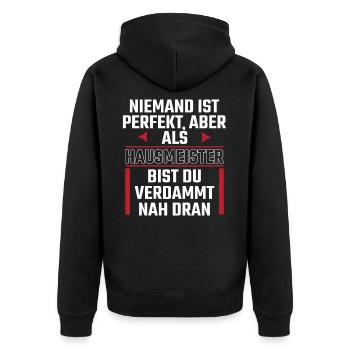 Hausmeister Haustechniker, Hauswart Geschenk - Unisex Premium Bio Zip Hoodie - Schwarz - Hinten - Nico (187cm)