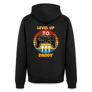 Leveled Up To Daddy - Unisex Premium Organic Zip Hoodie - black - Back - Nico (187cm)