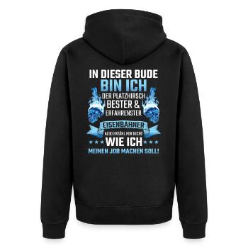 Lokführer, Eisenbahn, Zug Geschenk - Unisex Premium Bio Zip Hoodie - Schwarz - Hinten - Nico (187cm)