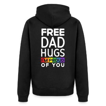 Kostenlose Papa Umarmungen Ich bin stolz auf Sie Liebhaber Stolz Monat - Unisex Premium Bio Zip Hoodie - Schwarz - Hinten - Nico (187cm)