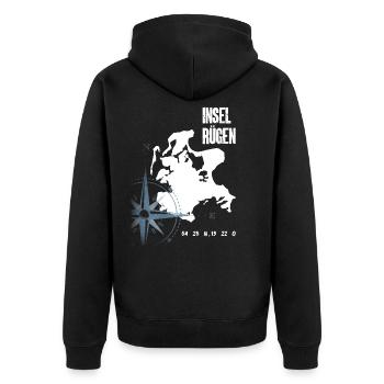 Rügen Urlaub Ostsee Insel Koordinaten Karte - Unisex Premium Bio Zip Hoodie - Schwarz - Hinten - Nico (187cm)