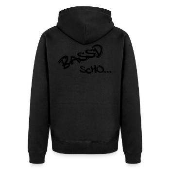 Bassd scho... 2021 Franggen schwarz - Unisex Premium Bio Zip Hoodie - Schwarz - Hinten - Nico (187cm)