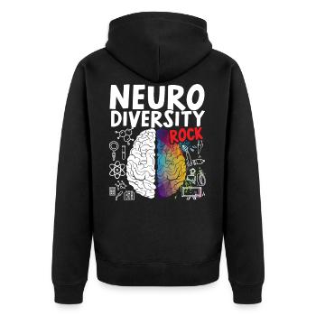 Neurodiversität Felsen Regenbogen Gehirn Autismus ASD ADHS - Unisex Premium Bio Zip Hoodie - Schwarz - Hinten - Nico (187cm)